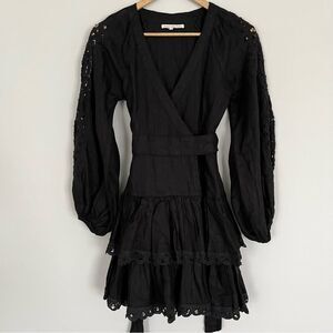 Free People x Maia Bergman Mika Linen Wrap Mini Dress in Black, Size XS NWOT